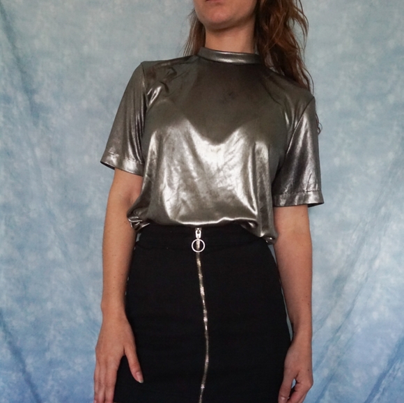 VTG Silver Metallic Blouse - Picture 2 of 4